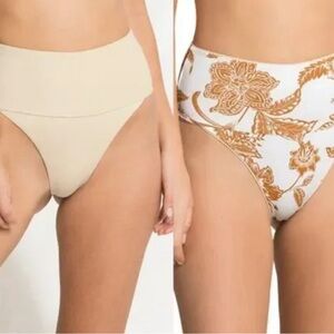 Maaji Babylon High Rise/High Leg Reversible Bikini Bottom - Nacar $75 NWT!
